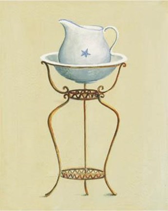 Framed Wash Stand With Basin Pitcher Print