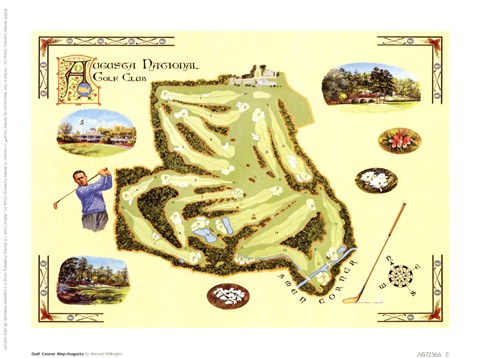 Framed Golf Course Map - Augusta Print