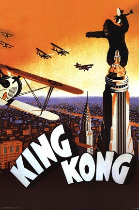 Framed King Kong - (brown, orange, airplane) Print