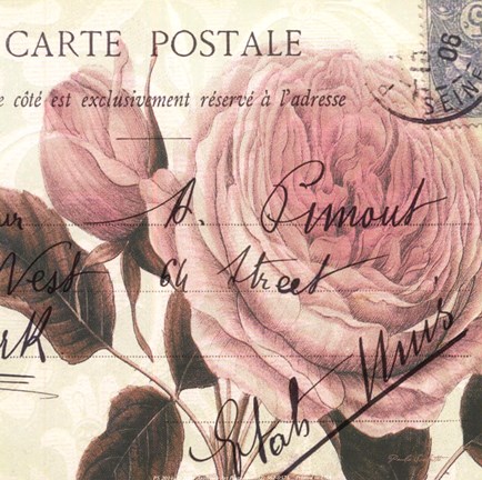 Framed Carte Postale Rose II Print