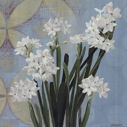 Framed Paperwhites on Blue II Print