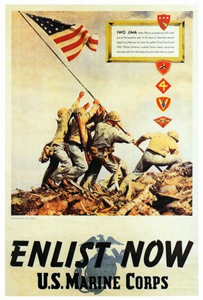Framed Vintage Iwo Jima Enlist Now Print