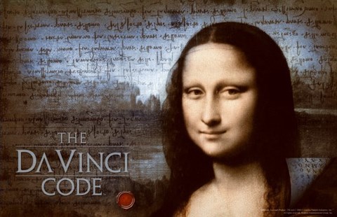Framed Da Vinci Code Mona Lisa Blue Background Print