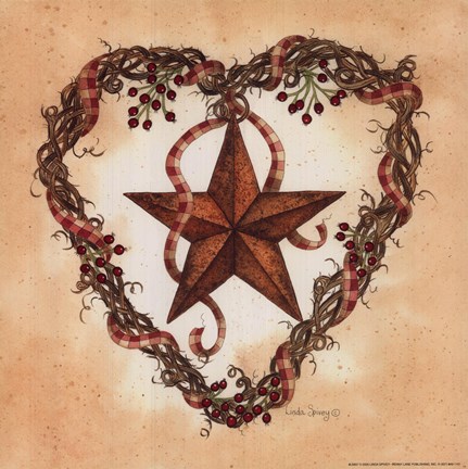 Framed Barn Star with Heart Wreath Print