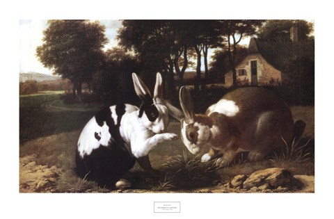 Framed Two Rabbits in a Landscape Print