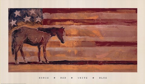 Framed Horse - Red, White &amp; Blue Print