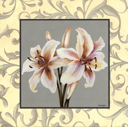 Framed Lillies With Scroll Print