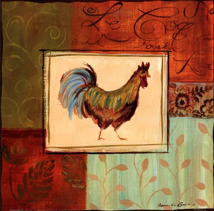 Framed Patchwork Rooster IV Print