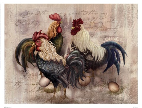 Framed Rooster Trio Print