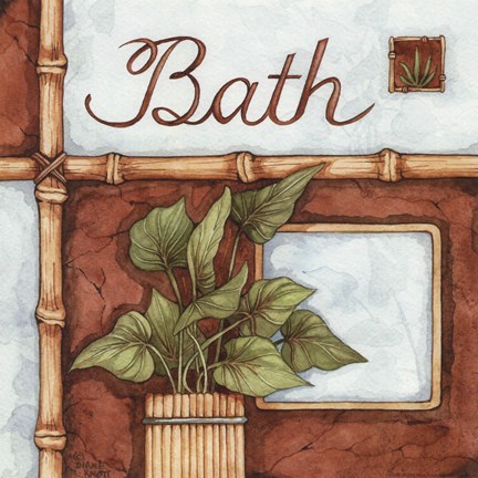 Framed Bath (over a green plant) Print