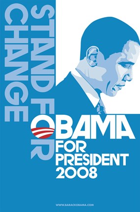 Framed Barack Obama, (Stand for Change, Blue) Campaign Poster Print