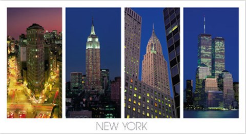 Framed Flatiron Building, the Empire State Building, the Chrysler Building and the World Trade Center Print