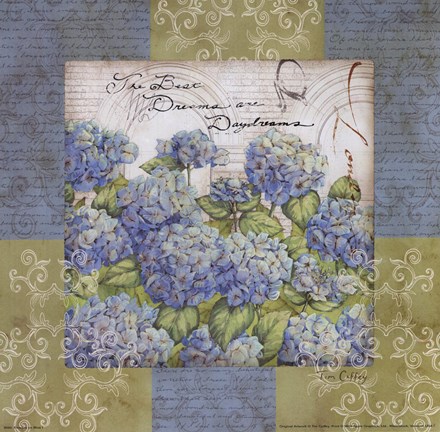 Framed Flowers on Blue I Print