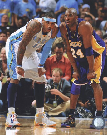 Framed Carmelo Anthony &amp; Kobe Bryant 2008-09 Playoff Action Print