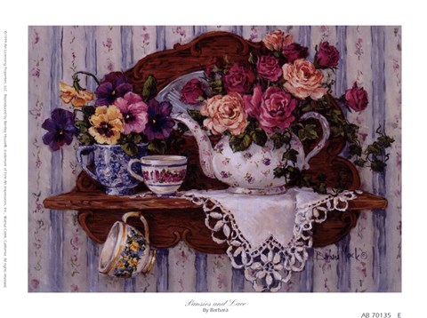 Framed Pansies And Lace Print