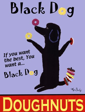 Framed Black Dog Doughnuts Print