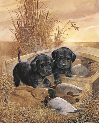 Framed Black Lab Pups Print