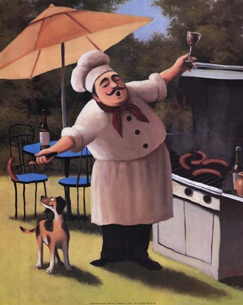Framed Barbecue Chef and Dog Print
