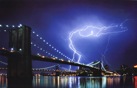 Framed Brooklyn Bridge (Lightning) Print