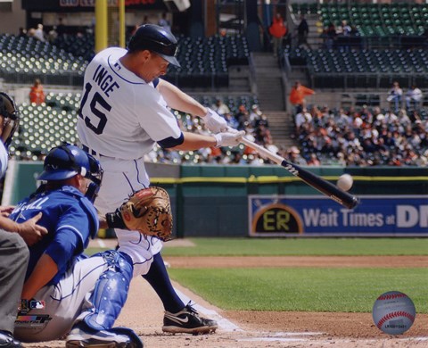 Framed Brandon Inge 2010 hitting the ball Print