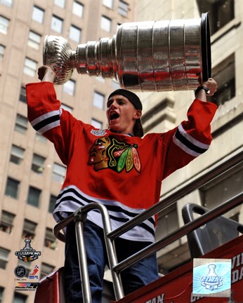 Framed Patrick Kane Chicago Blackhawks 2010 Stanley Cup Champions Victory Parade (#50) Print