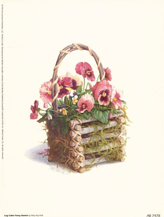 Framed Log Cabin Pansy Basket Print