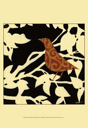 Framed Ornate Bird on White  Branch Print