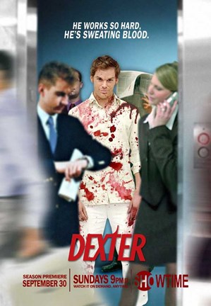 Framed Dexter - He Works so Hard, he&#39;s sweating blood. Print