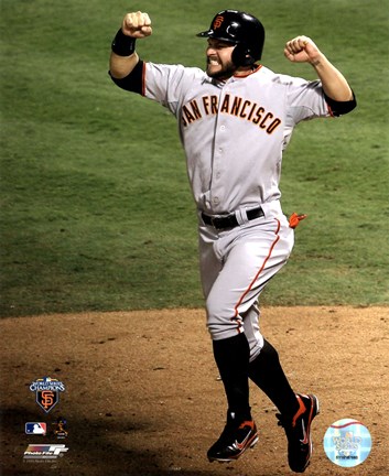 Framed Cody Ross Celebrates Edgar Renteria&#39;s 3 Run Home Run Game Five of the 2010 World Series Print