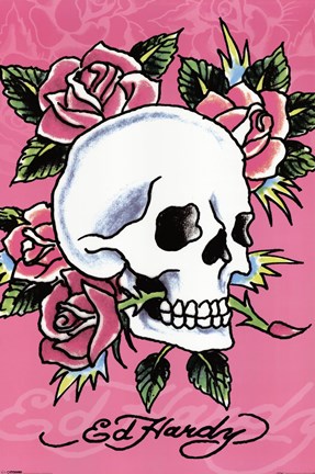Framed Pink Skull &amp; Roses Print