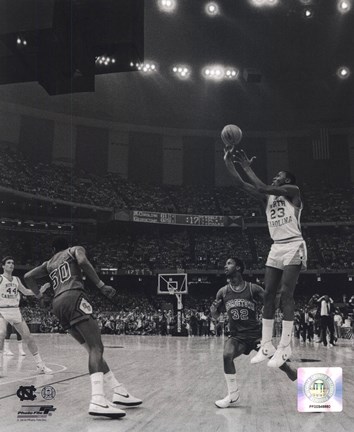 Framed Michael Jordan University of North Carolina Game winning basket in the 1982 NCAA Finals against Georgetown Vertical Action Print