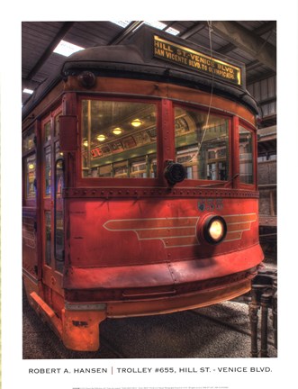 Framed Trolley #655, Hill St.-Venice Blvd. Print