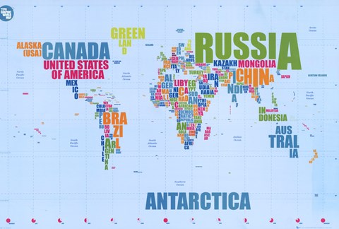 Framed World Map – In Words Print