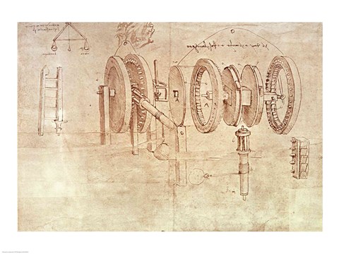 Framed Studies of Toothed Gears and for a Hygrometer Print