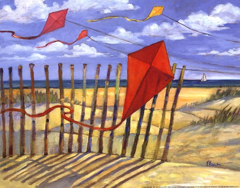 Framed Beach Kites Red - mini Print
