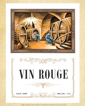 Framed Vin Rouge Wine Barrels Print