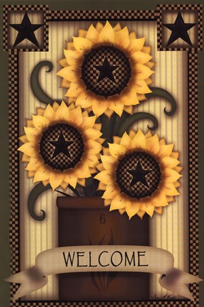 sunflowers welcome country primitive knoff carrie sunflower prints signs decor sign framedart clip fulcrumgallery framed canvas