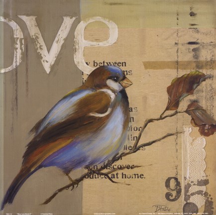 Framed Blue Love Birds II Print