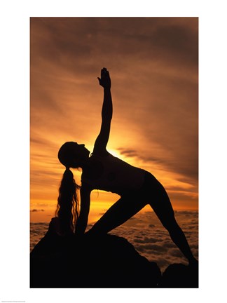 Framed Silhouette of a young woman practicing yoga, HI Print