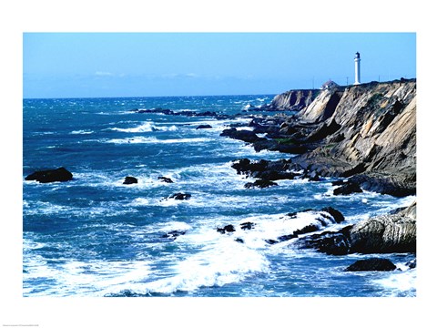 Framed Lighthouse on the coast, Point Arena Lighthouse, Point Arena, California, USA Print