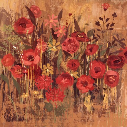 Framed Red Floral Frenzy I Print