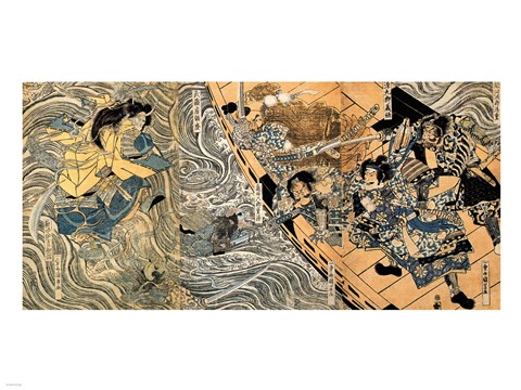 Framed Kuniyoshi Utagawa, The ghost of Taira Tomomori, Daimotsu bay Print