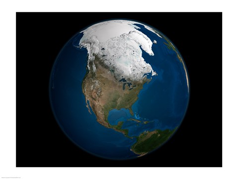 Framed Global view over North America with Arctic sea ice shown on April 8, 2006 Print