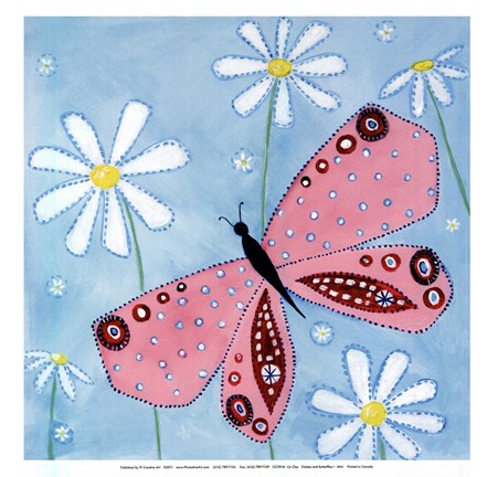 Framed Daisies and butterflies I - mini Print