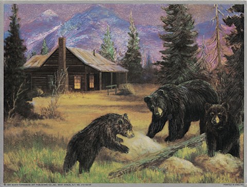 Framed Bears on Logs Print