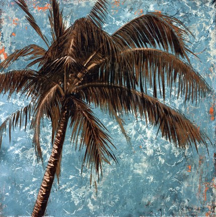 Framed Palm on tourquoise I Print