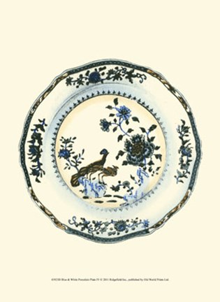 Framed Blue &amp; White Porcelain Plate IV Print