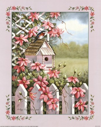 Framed Birdhouse with Lattice Fence Print