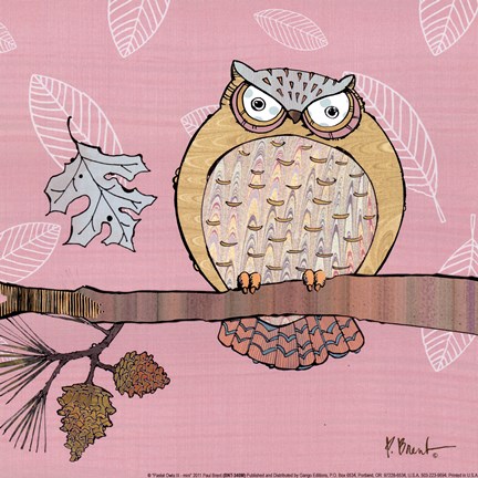 Framed Pastels Owls III - mini Print