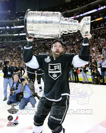 Framed Justin Williams with the Stanley Cup Trophy after Winning Game 6 of the 2012 Stanley Cup Finals Print